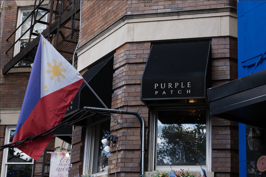 The Filipino flag hangs outside Purple Patch, a Filipino-American restaurant in Washington, DC.